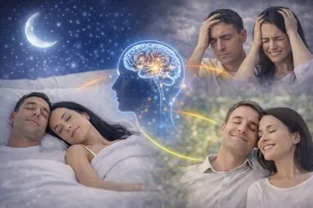 personnes dormantes melant anxiété et bonheur